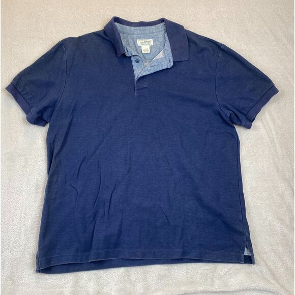 L.L.Bean Men's Polo Shirt Large Blue Short Sleeve Casual Basic Cotton - Picture 9 of 10